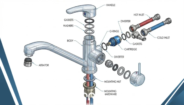 نمای انفجاری قطعات داخلی شیر اهرمی و محل قرارگیری کارتریج